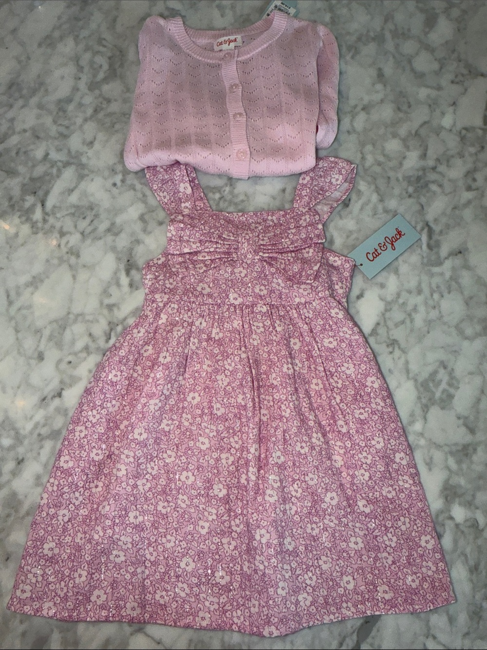NWT Cat & Jack Lavender Floral Dress with Light Pink Cardigan Bundle 3T